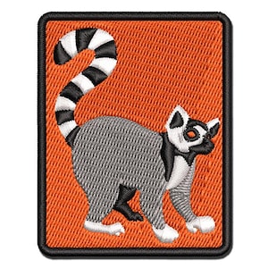 Ring-Tailed Lemur Multi-Color Embroidered Iron-On or Hook & Loop Patch Applique