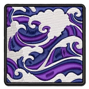 Japanese Ocean Waves Multi-Color Embroidered Iron-On or Hook & Loop Patch Applique
