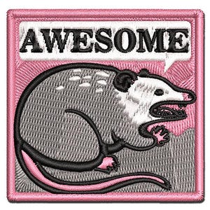 Awesome Possum Opossum Multi-Color Embroidered Iron-On or Hook & Loop Patch Applique