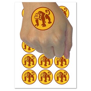 Grumpy Monkey with Curly Tail Temporary Tattoo Water Resistant Fake Body Art Set Collection (1 Sheet)