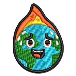 Burning Worried Earth Global Warming Multi-Color Embroidered Iron-On or Hook & Loop Patch Applique