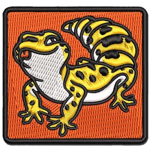 Fat Cute Leopard Gecko Lizard Reptile Multi-Color Embroidered Iron-On or Hook & Loop Patch Applique