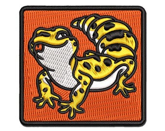 Fat Cute Leopard Gecko Lizard Reptile Multi-Color Embroidered Iron-On or Hook & Loop Patch Applique