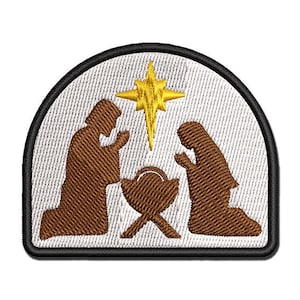 Nativity Scene Silhouette Christmas Baby Jesus Christianity Religious Multi-Color Embroidered Iron-On or Hook & Loop Patch Applique