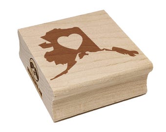 Alaska State with Heart Square Rubber Stamp for Stamping Crafting