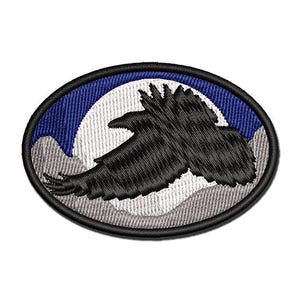 Flying Raven Bird Multi-Color Embroidered Iron-On or Hook & Loop Patch Applique