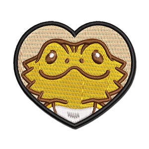 Bearded Dragon Lizard Inside of Heart Multi-Color Embroidered Iron-On or Hook & Loop Patch Applique