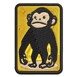 Standing Stoic Chimpanzee Ape Monkey Multi-Color Embroidered Iron-On or Hook & Loop Patch Applique
