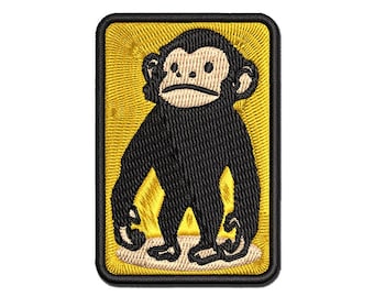 Standing Stoic Chimpanzee Ape Monkey Multi-Color Embroidered Iron-On or Hook & Loop Patch Applique
