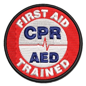 First Aid AED CPR Trained Multi-Color Embroidered Iron-On or Hook & Loop Patch Applique