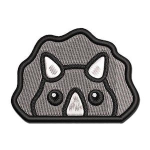 Peeking Dinosaur Triceratops Multi-Color Embroidered Iron-On or Hook & Loop Patch Applique