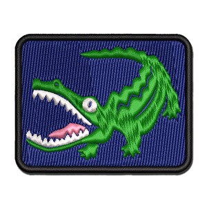 Alligator Crocodile Basking With Jaws Open Multi-Color Embroidered Iron-On or Hook & Loop Patch Applique