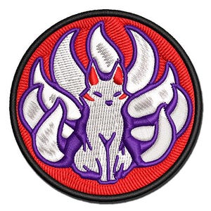 Kitsune Japanese Nine Tailed Fox Multi-Color Embroidered Iron-On or Hook & Loop Patch Applique