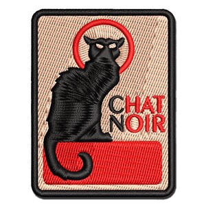 Chat Noir Black Cat Art Poster Multi-Color Embroidered Iron-On or Hook & Loop Patch Applique
