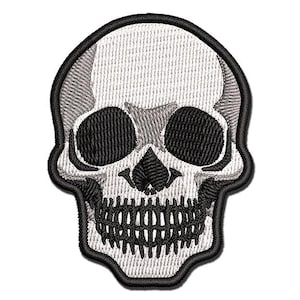 Spooky Human Skull Bone Multi-Color Embroidered Iron-On or Hook & Loop Patch Applique