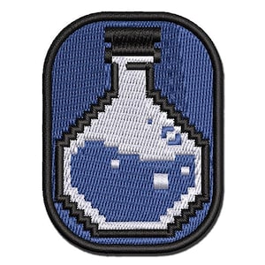 Pixel RPG Potion Health Mana Bottle Multi-Color Embroidered Iron-On or Hook & Loop Patch Applique