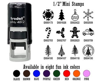 Merry Christmas Holiday Season Tree 1/2" Self-Inking Rubber Stamp Ink Stamper