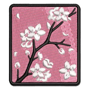 Cherry Blossom Flowers Tree Branch Multi-Color Embroidered Iron-On or Hook & Loop Patch Applique