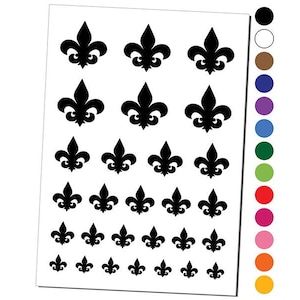 May include: A sheet of black and white stickers featuring a fleur-de-lis design. The stickers are arranged in a grid pattern.