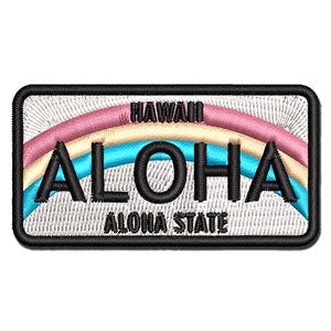 Aloha Hawaii License Plate Multi-Color Embroidered Iron-On or Hook & Loop Patch Applique