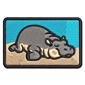 Lazy Hippo Hippopotamus Cute Multi-Color Embroidered Iron-On or Hook & Loop Patch Applique