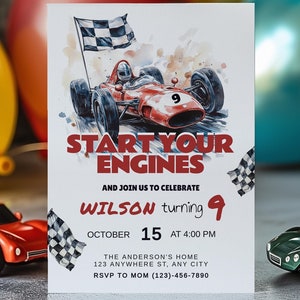 Race Car Birthday Party Invitation, Red Car Birthday Invitation, Boy Birthday Party Invite, Editable Sport Race Car Invitation, Car Invite