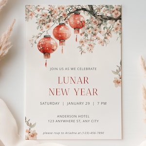 Invitación al Año Nuevo Lunar, Plantilla de invitación al Año Nuevo Chino, Invitación de celebración china editable, Tarjeta de invitación lunar, Año Nuevo 2025