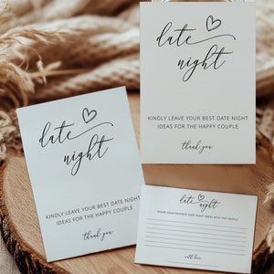 Letrero minimalista con ideas para una noche de cita, letrero en frasco para una noche de cita de boda, plantilla de tarjeta para una noche de cita, letrero editable para boda, juego para una despedida de soltera