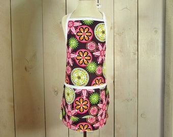 Kids Apron, Carnival Bloom Toddler Apron - Reversible Apron, full apron, aproon with pockets, apron for kids