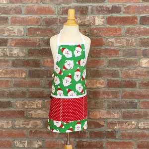 Santa Kids Apron - Reversible Apron, boys apron, mens apron, apron sized for toddlers, kids, or tweens, matching aprons, unisex