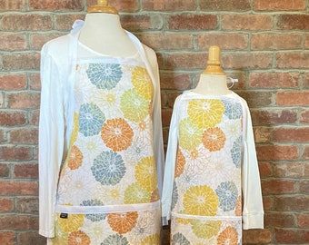 Fall Bloom Apron set- full apron, mommy and me apron set, aprons sized for toddlers, kids, tweens or adults