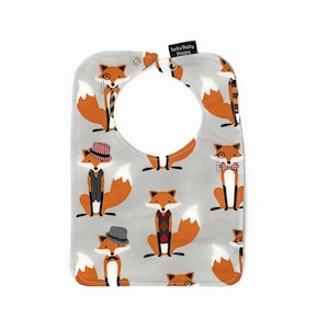 Baby Bibs, Dapper Foxes Bib with snap closure, lined bib, boy bib, fox bib