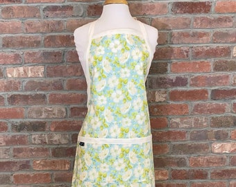 Dogwood Womens Apron - Reversible Apron, full apron, apron with pockets, pair with apron sized for toddler, kids, or tween for matching set