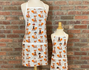 Fox Aprons - Buy separately or pair an adult apron with toddler, kids, or tween apron for matching set, boys apron, unisex apron, dad apron