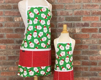 Santa Matching Apron Set - Christmas Aprons, Family apron, apron sized for toddlers, kids, tweens, or adults, matching aprons, unisex