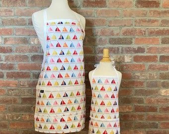 Sailboat Matching Apron Sets - unisex aprons, mens aprons, boys aprons, pair with aprons for toddlers, kids, or tweens, matching aprons