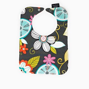 Cute Baby Girl Bib with snap closure - lined with cotton batting, drool bib,gray bib, baby shower gift