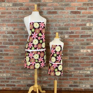 Carnival Bloom Mommy and Me Matching Apron Set - Toddler, Kid or Tween Size - reversible aprons