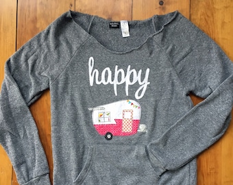 Happy Camper Sweatshirt with Scoop neck, shasta Camper vintage camper Alternative Apparel sweatshirt happy camper shirt