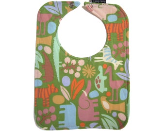 Baby Bib, Zoo Safari Reversible Bib with snaps, Lined Bib, Unisex Baby Gift, Gender neutral baby gift