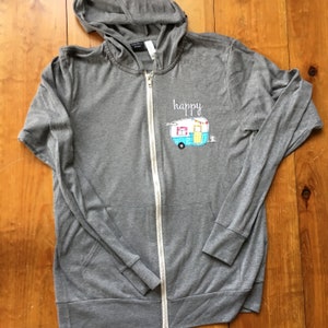 Happy Camper Hoodie, Light Gray Hoodie, shasta Camper, vintage camper, Bella & Canvas Triblend Unisex Full-zip Lightweight Hoodie,