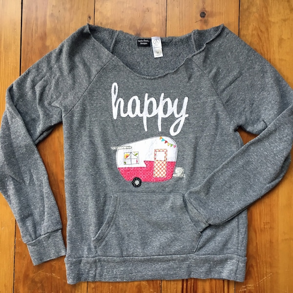 Happy Camper Sweatshirt with Scoop neck, shasta Camper vintage camper Alternative Apparel sweatshirt happy camper shirt