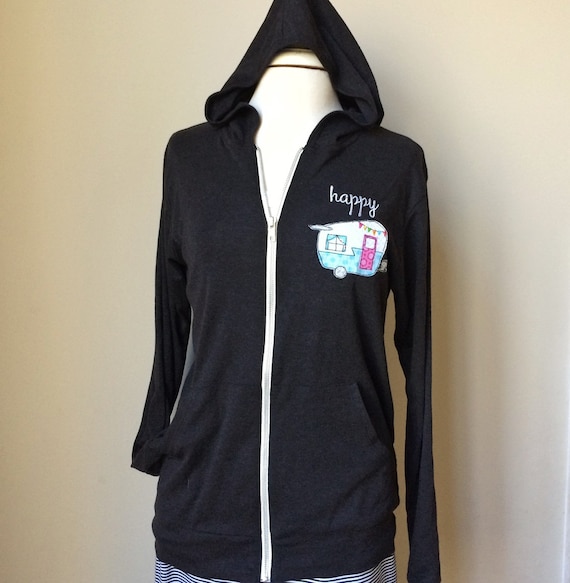 Happy Camper Hoodie Black Charcoal Hoodie Shasta Camper Etsy