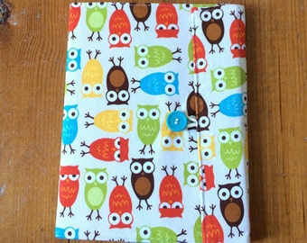 Owl Fabric Covered Composition Book Cover - with pen and composition book, fabric covered notebook