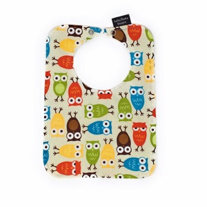 Cute baby bib with snap closure, owl baby bib, lined bib, absorbant bib, gender neutral