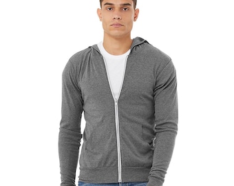 Bella & Canvas Triblend Unisex Hoodies, Front Zip Gray
