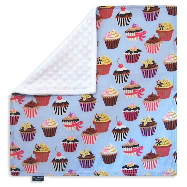 Cupcake Cuddle Blanket with Minkee (Minky) - lovey blanket, doll blanket