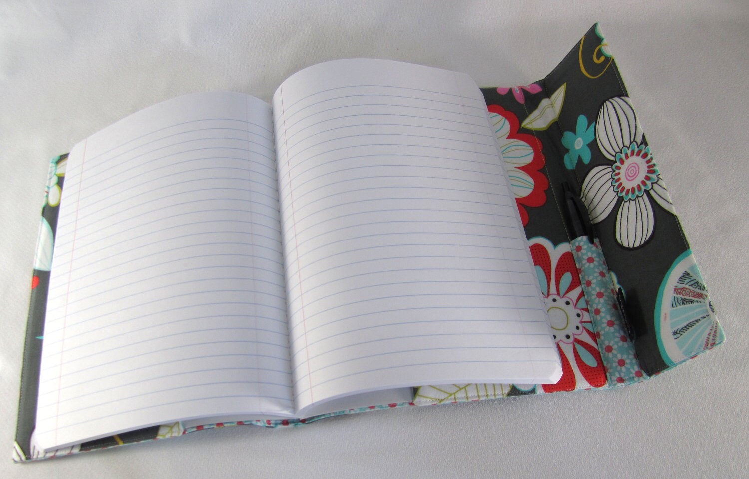 Notebook Tropical Gray Fabric Covered Composition Book Cover With Pen