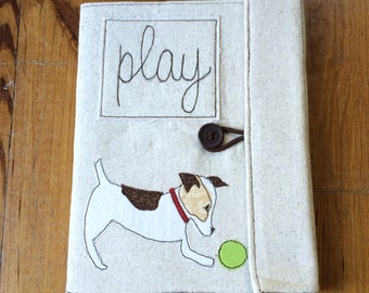 Dog Jack Russell Covered Composition Book with pen, notebook, journal, guest book, cute notebook, applique, fabric book cover