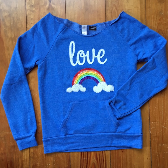 Love Rainbow Eco-Fleece Sweatshirt, Scoop Neck, Raw Edge